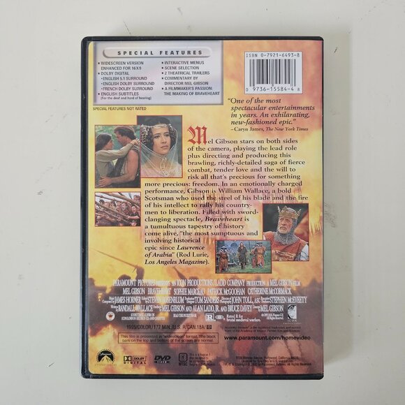 Braveheart DVD 1995 Widescreen - Mel Gibson, Sophie Marceau - Picture 3 of 3